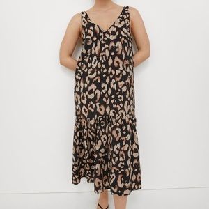 H&M Black Leopard Print V-Neck Midi Dress